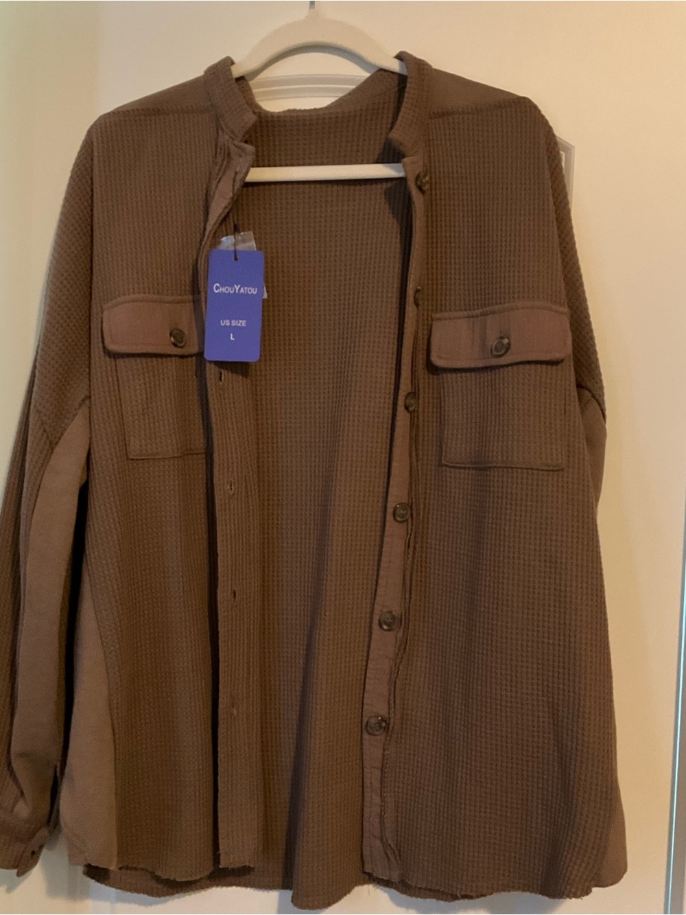 Brown Waffle-Knit Button Front Jacket